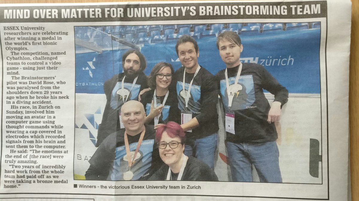 EssexBCILab's tweet photo. Last Tuesday we were featured on the Colchester gazette about our medal from @cybathlon. https://t.co/ck0HHKmc8H