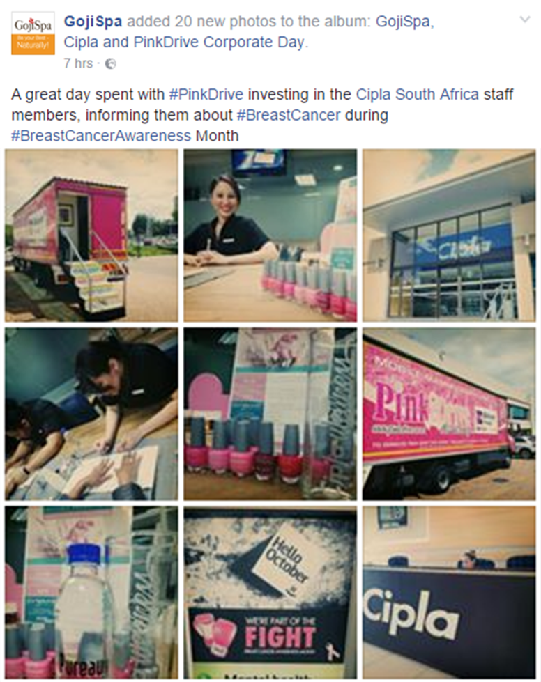 mel_vj's tweet photo. Thank you @GojiSpa for all the pink nails at Cipla head office creating awareness for Breast Cancer Month. #cipla #gojispa #pinkdrive https://t.co/CA6zqQnrrT