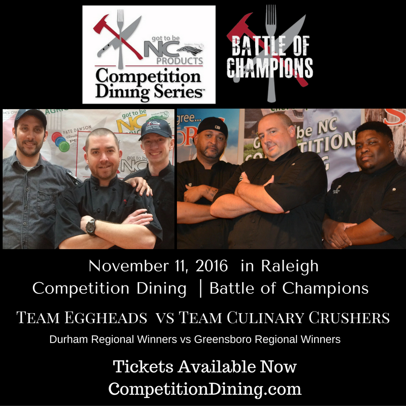 CompDiningNC's tweet photo. #CompDiningNc #BattleOfChampions #Durham Champs @scott_schabot @aTADbitMORE #keithCalise Nov 11 Tix https://t.co/USviR7VDDy https://t.co/JVTVOJLNNE