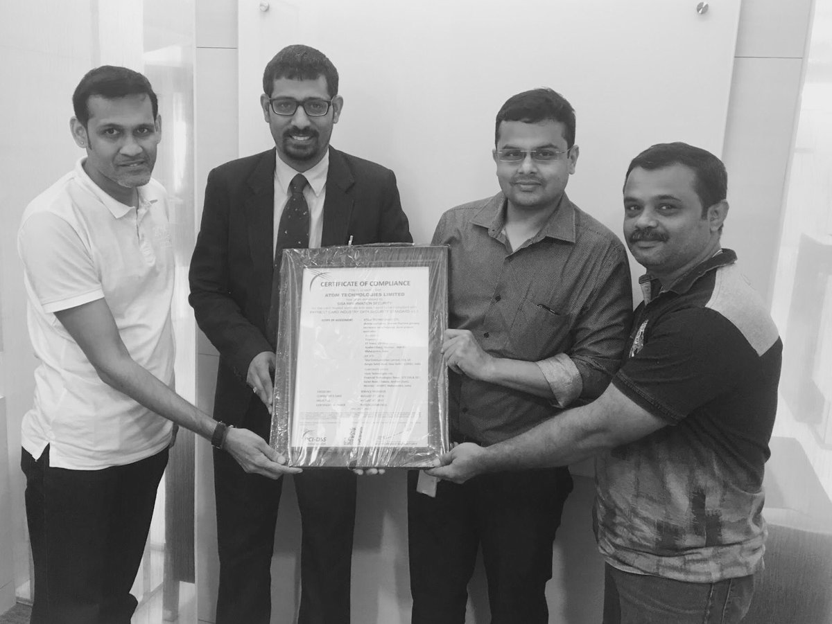 nitinbhatnagaar's tweet photo. @atompayments Congratulations on successfully achieving #PCIDSS certification #ATOM @sisainfosec https://t.co/nwrWxrVT80