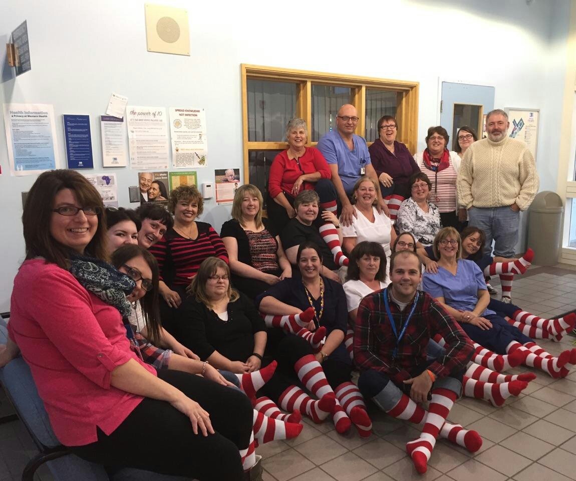 ChrisFreake's tweet image. Staff at Bonne Bay Health Centre  #sockitforsickkids. @OURHOUSENL @ActiveLifeNL