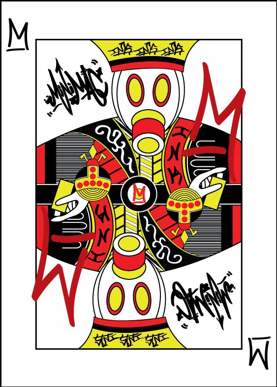 MiniMacInk's tweet image. The Ink of Cards is done. Expected to go on t-shirts and stickers no bigger than playing cards. #StreetArt #Graffiti #ink #minimac #cards