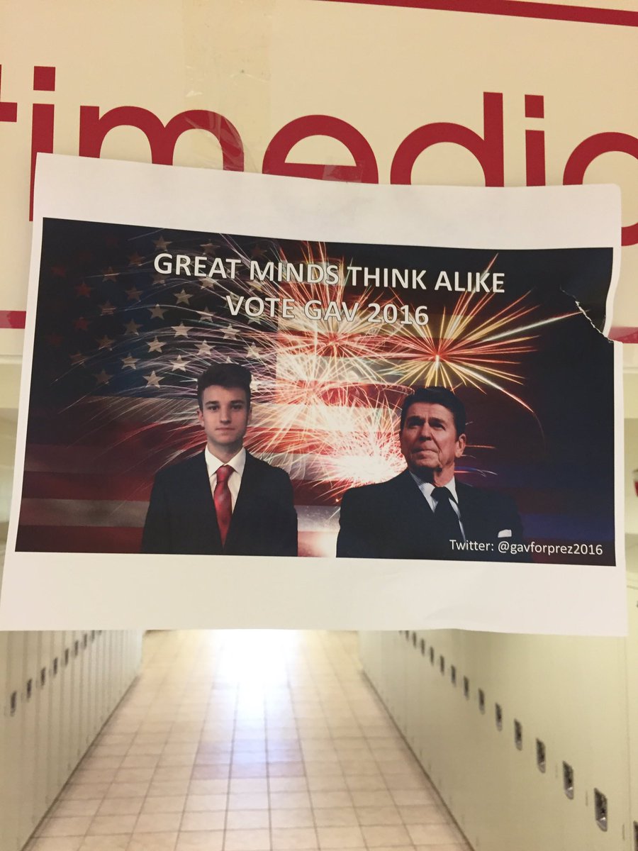 gavforprez2016's tweet photo. Take a look at the new campaign flyers posted around the school! #gavlak2016 #makeamericaunrealagain https://t.co/8ccjGKhd5h