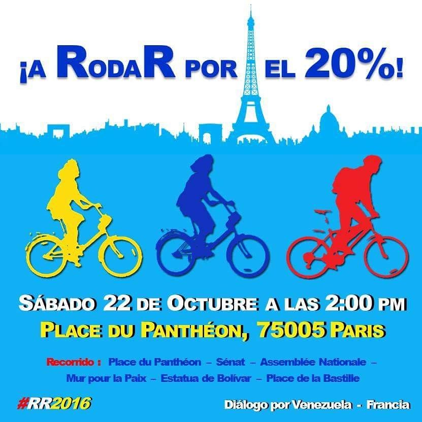 DialogoPVF's tweet photo. ¡A RodaR por el 20%! Venezolanos en #PARIS apoyamos recolección del 20% #RR2016 #VamosPorEl20 #2016YoRevoco https://t.co/fMloYrix9d