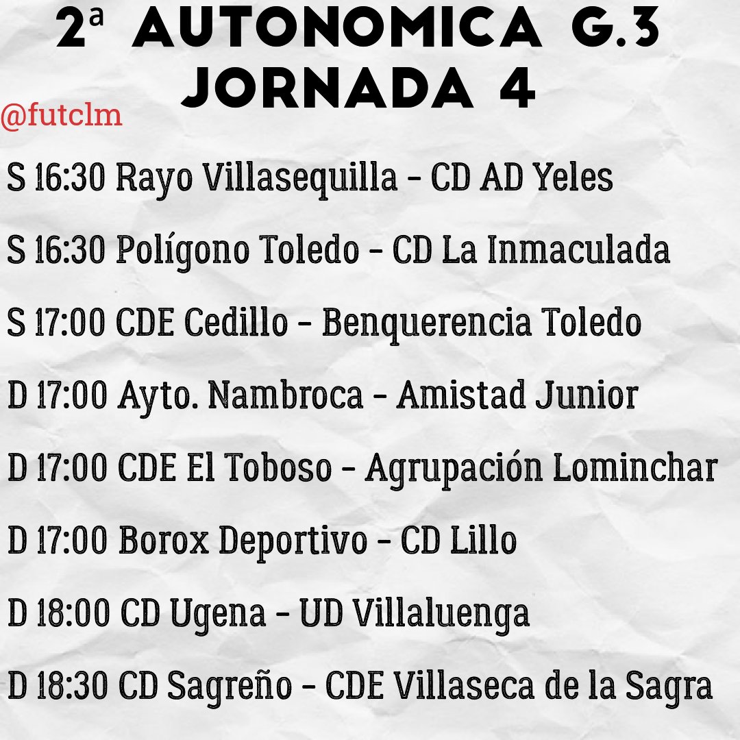 futclm's tweet photo. ⏰ Horarios Segunda Autonómica G. 2, 3, 4 y 5 | Jornada 4: https://t.co/MsFDPtkNE1