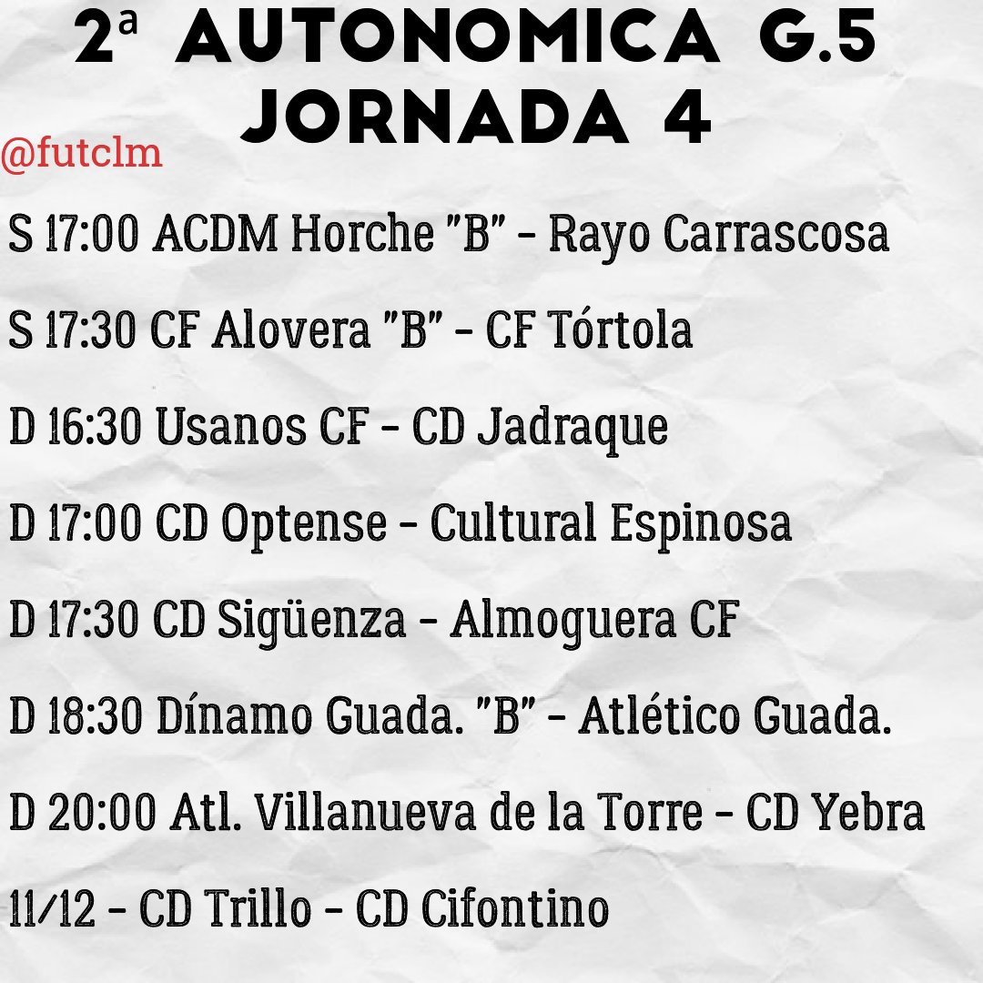futclm's tweet photo. ⏰ Horarios Segunda Autonómica G. 2, 3, 4 y 5 | Jornada 4: https://t.co/MsFDPtkNE1