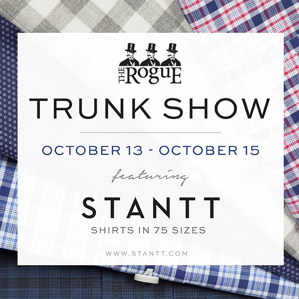 RogueMensStore's tweet photo. Our Stantt custom shirt trunk show continues today! Receive 20% off your purchase! #customshirts #stantt @bobounds https://t.co/KbjMYMrpf3