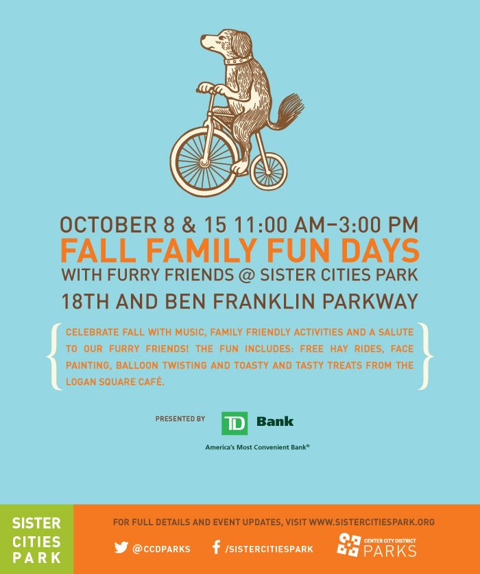 CCDParks's tweet photo. Saturday- #FallFamilyFunDays return to #SisterCitiesPark, 11-3! Hayrides, crafts, music, food, pets and more! https://t.co/wsOK6csVo4 https://t.co/EyFdS3GnNH