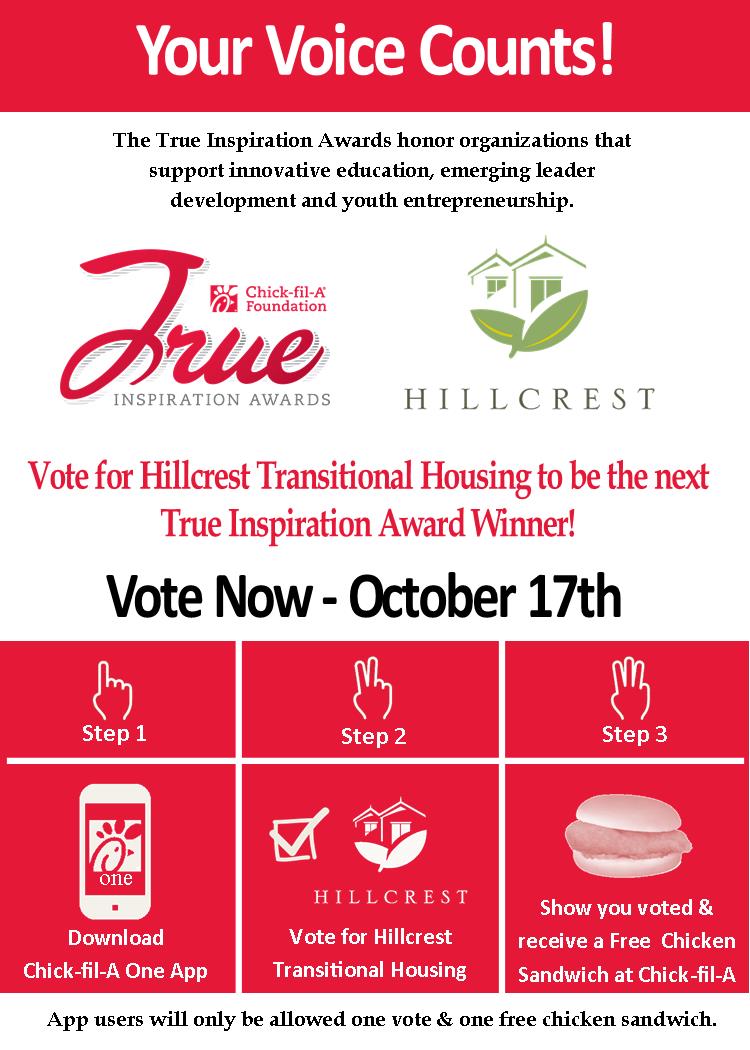 It is important that you vote today! Each region is only separated by 250 votes. Help Hillcrest Transitional Housing win $75,000! Vote now!
