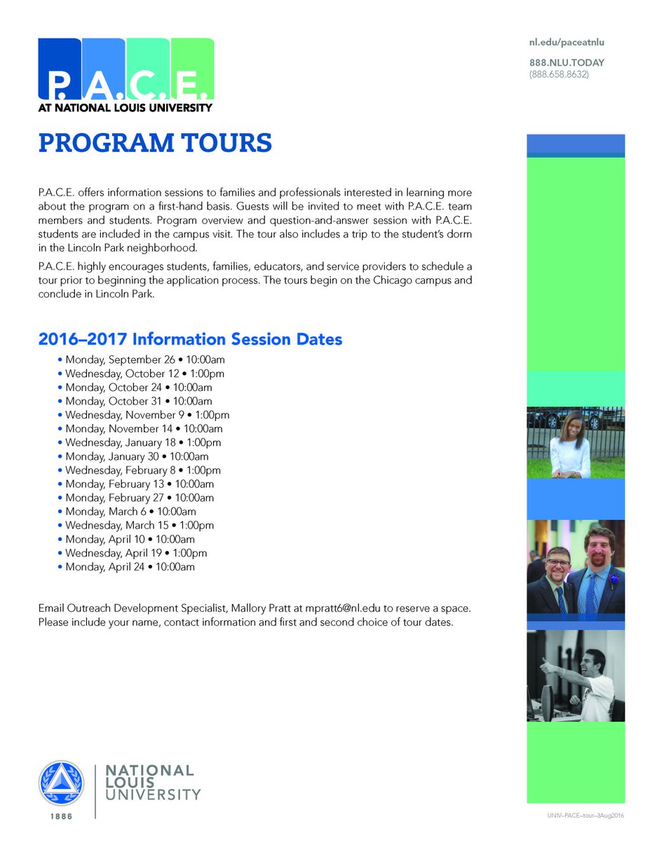 Want to learn more about P.A.C.E. at NLU? Join us at an upcoming tour for a program overview, meet students, and a trip to the dorm!