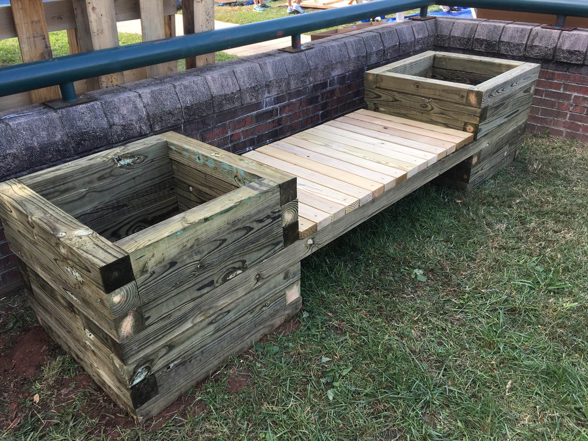 CLTPlayground's tweet photo. This crew of Novant, Red Ventures, and Turner folks is building planter boxes at Blythe Elementary! https://t.co/sw3qC9tmgl