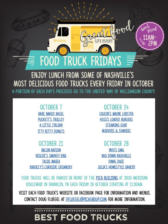 We're serving today 11-2 at 3000 Meridian Blvd w/ <a href="/SteamingGoat/">Steaming Goat</a> <a href="/CMLobsterNASH/">CMLobsterNashville</a> &amp; <a href="/MooversShakers/">mooversandshakers</a>. 10% of sales go to United Way! #TGIF