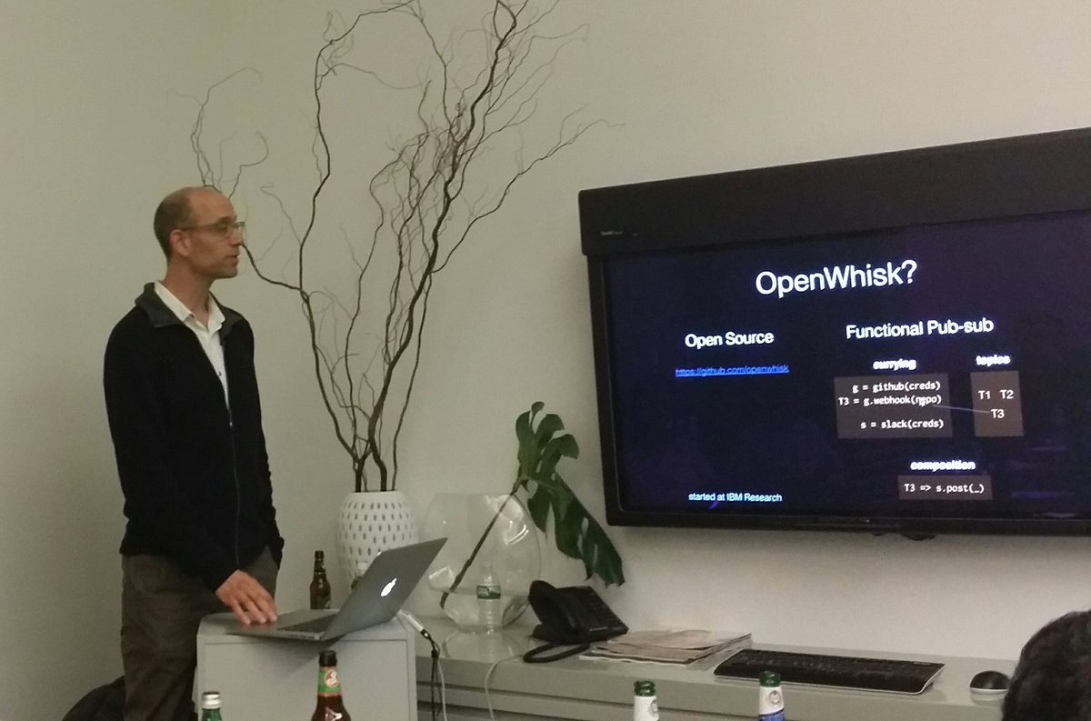 DiapentePlayer's tweet photo. Nick Mitchell @IBMcloud presenting @openwhisk UI on @IBMBluemix @ServerlessMeets #serverless https://t.co/lWFn2pvTn0