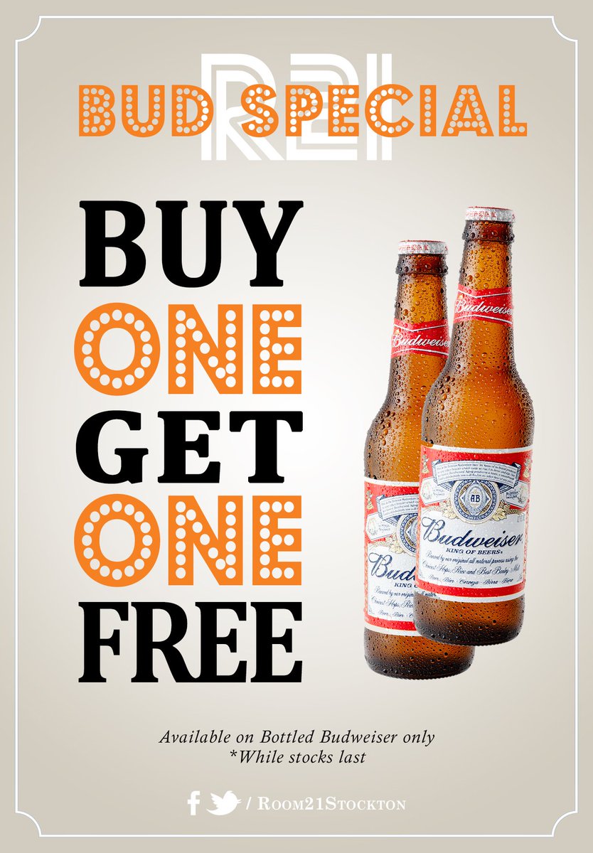 1 for you, 1 for your #Bud - #Room21Stockton #Offers #SportsBar #ThingsToDoStockton