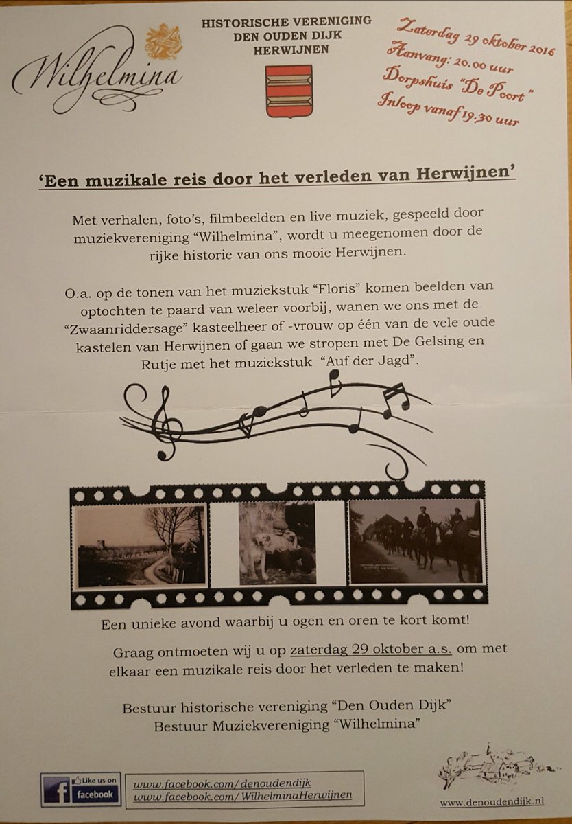 Historie op een andere manier beleven! Hoe? Kom kijken en luisteren op za 29 okt om 20 uur in Dorpshuis De Poort. Gratis toegang.