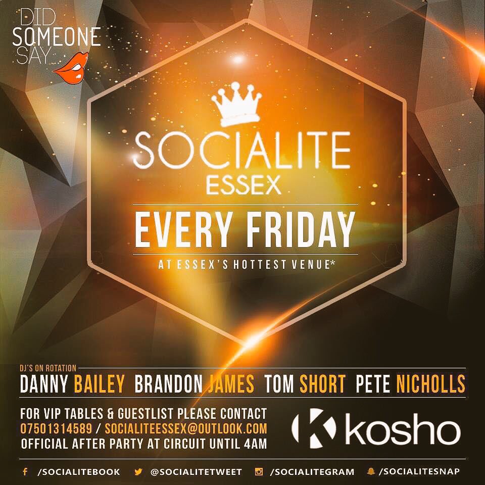 djtonynicholls's tweet photo. Socialite #gang is back tonight  to party with us. Join for busiest Friday night in Essex! 
£2 drinks till 10pm. #weekendbeginning https://t.co/dteb6URnpA
