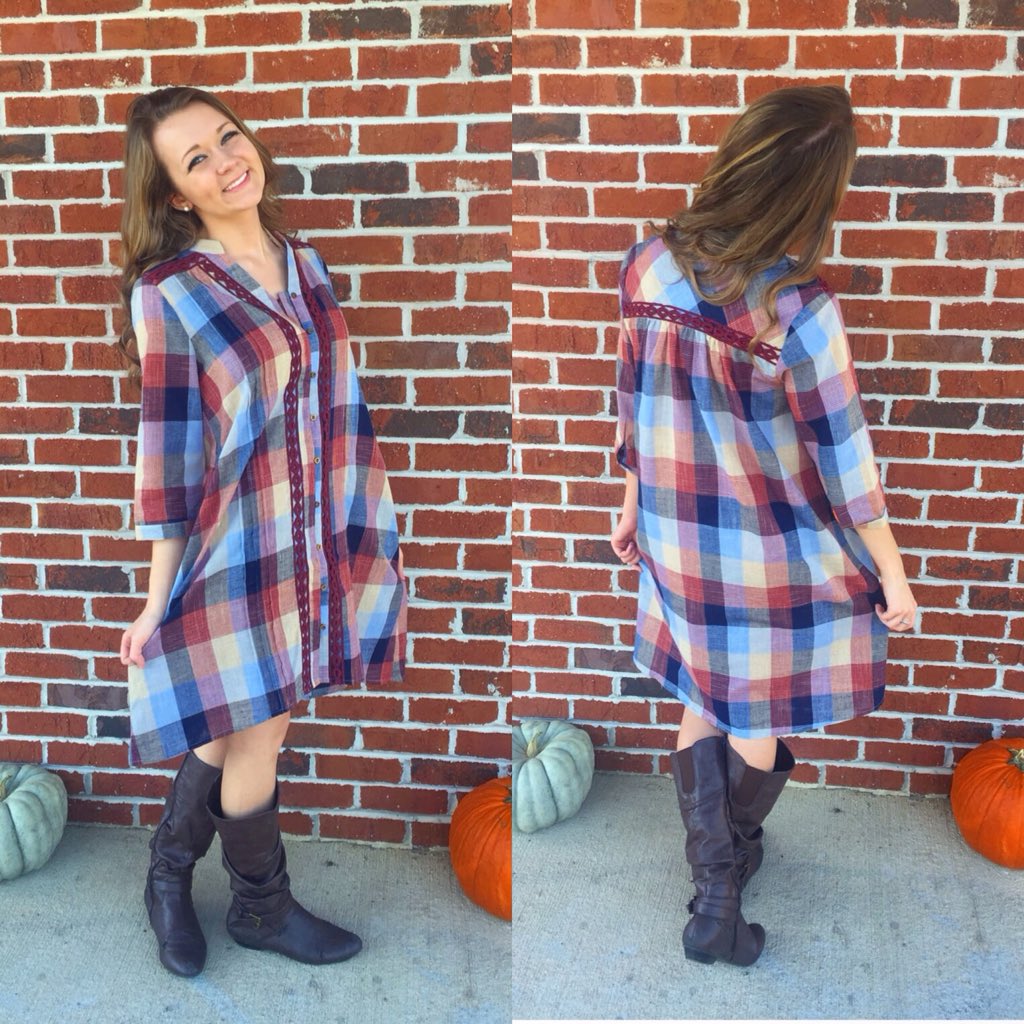mistynbarnes's tweet photo. This adorable fall dress is available in stores and online! Spend $50 or more and get a surprise free item 😉 @_mhopeatkins_ https://t.co/zA2Zh82qFR