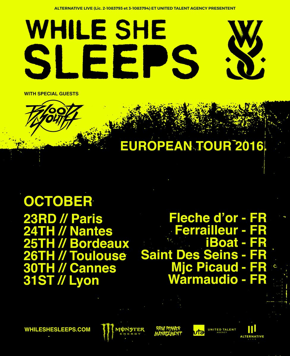 PicaudMJC's tweet photo. @whileshesleeps #cannes cc @OdwcOfficial @bloodyouthUK 30/10 #MakeSomeNoise @Metallactu @Metalorgie @NewNoiseMags @MetalActiviste https://t.co/vf2vD4Muu3