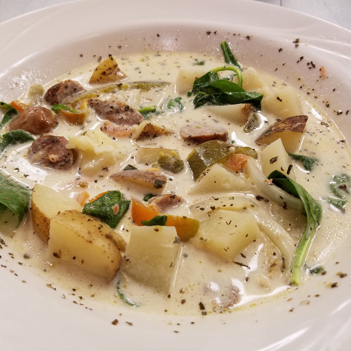 Fall = Soup Season! Stop by and try our homemade soups! We're currently featuring a sausage, potato &amp; spinach soup!