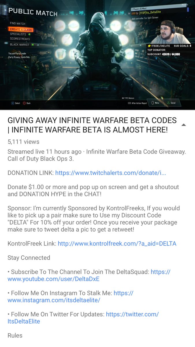 delta on twitter giving away infinite warfare beta codes