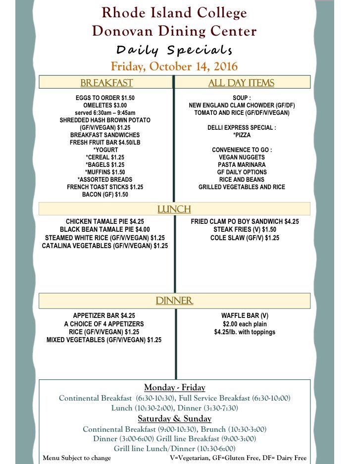 Happy Friday RIC! Here is your #DonovanDiningCenter menu for the day