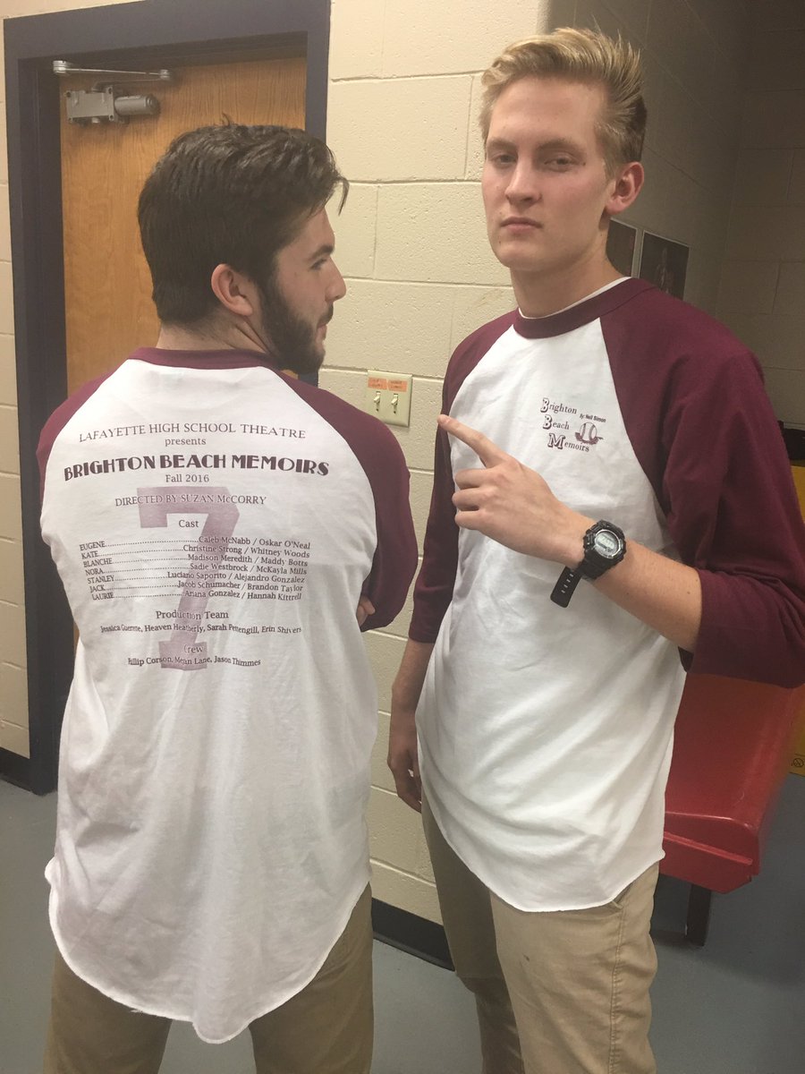 1THEATRE_LHS's tweet photo. LHS SENIOR president Mason and SENIOR treasurer Quinn, busy promoting 'BRIGHTON BEACH MEMOIRS'. Fri. &amp; Sat. 10/14-15 @ 7PM https://t.co/H4ylAtyilh