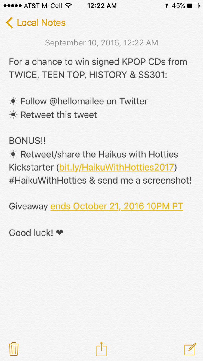 hellomailee's tweet photo. 1 week left! [GIVEAWAY] Win signed KPOP CDs from #TWICE #TEENTOP #SS301 and #HISTORY! Follow &amp; RT to enter~ https://t.co/jjY4fEyIGy