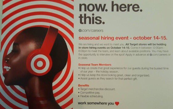 Know anyone looking for a great seasonal job opportunity?! Drop by any Target over the next two days and check out what we have to offer🎯