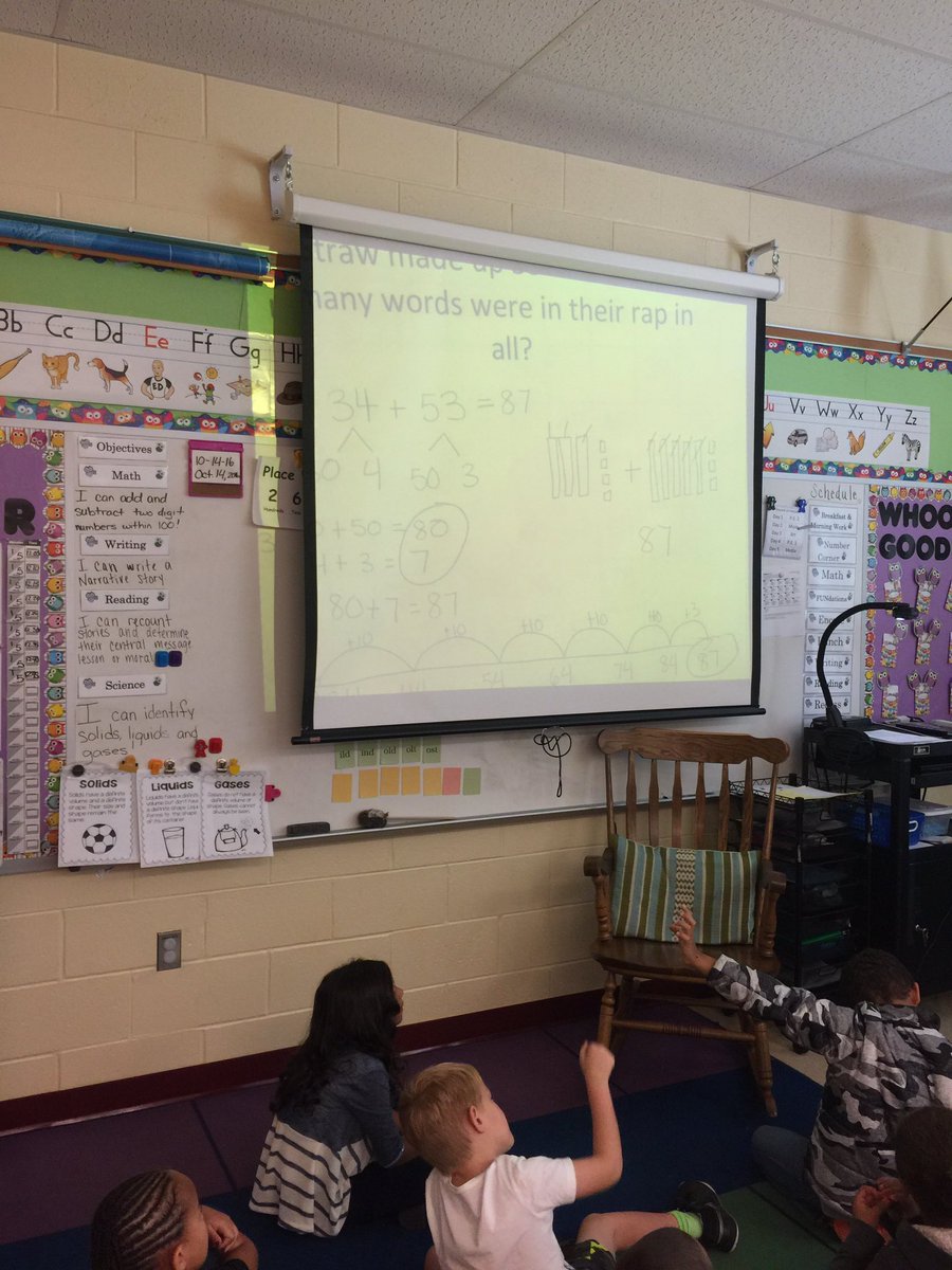 WCPSRevale's tweet photo. Solving the 'Word Problem of the Day' with different strategies featuring "special" guests! #rampswcps #wcpsmd https://t.co/Nd1ougdEiw