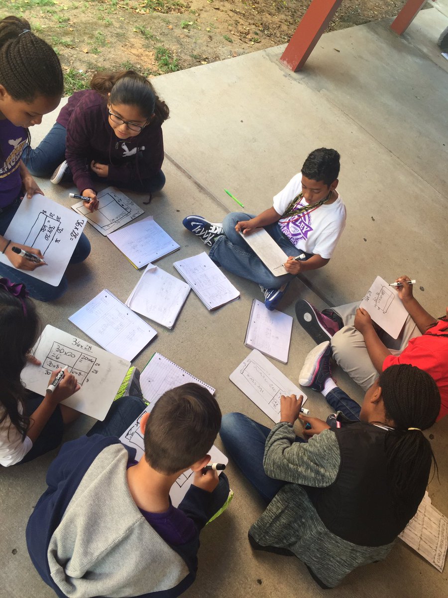 MsViville4th's tweet photo. Ss learn about the different strategies we can use to multiply. Each group mastered a strategy today! #outdoorlearning @OutleyE @AliefMathK6 https://t.co/4WmSAu83fB