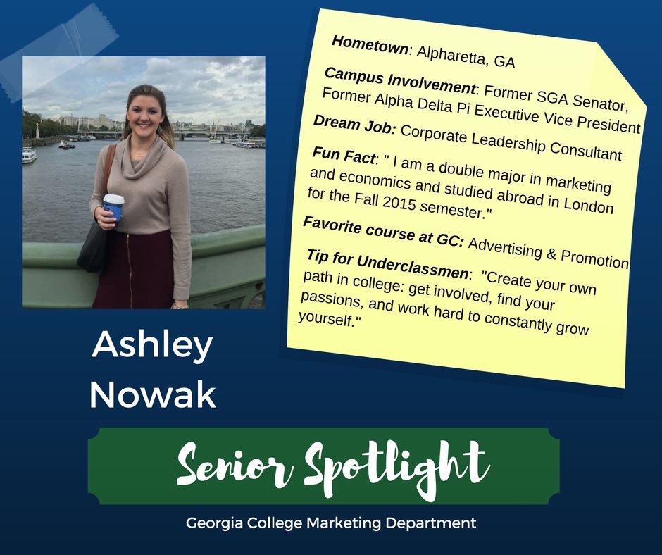 GCSU_Marketing's tweet photo. Our Senior Spotlight this week is Ashley Nowak! Check out her LinkedIn profile here: https://t.co/Atio3AhtvF https://t.co/mziRY6Lfnz