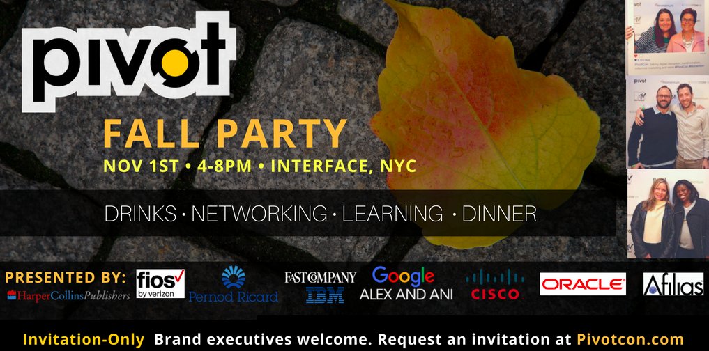 pivotcon's tweet photo. Drink, dine, network &amp; explore #digitaltransformation at the #PivotCon Fall Party, NYC https://t.co/m3y0UmoUB3 https://t.co/CKJ1QmOBIk