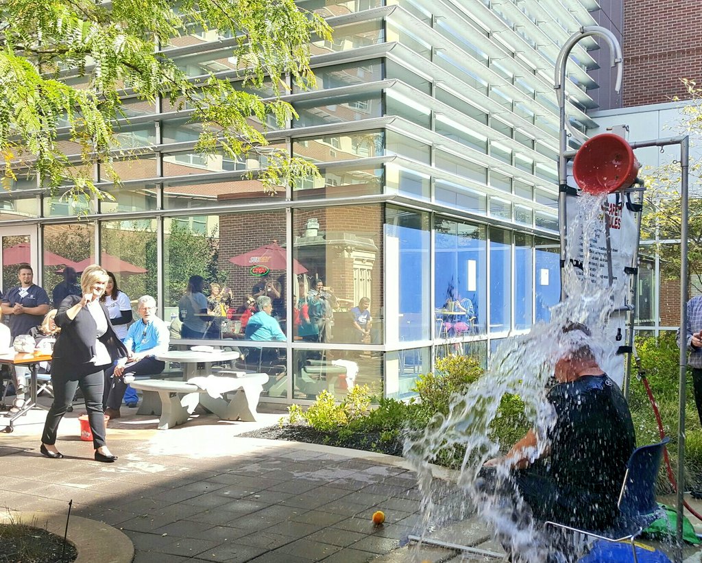IUHealthECR's tweet photo. Just a little spouse douse! #invitedtoliveunited @IUHealthTeam #HighFiveFriday to everyone who paid to play today for the United Way! https://t.co/41rxYYF7C9
