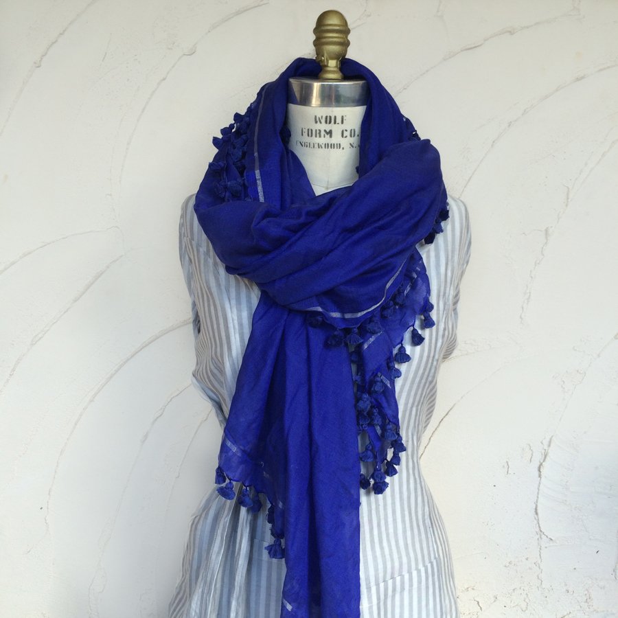IndigoHandloom's tweet photo. NEW! Our #scarfoftheweek is the sumptuous Silk Pom Pom in moody lapis blue. A traveler's treasure... https://t.co/xKffPj9YpS https://t.co/7QQcukhgTm