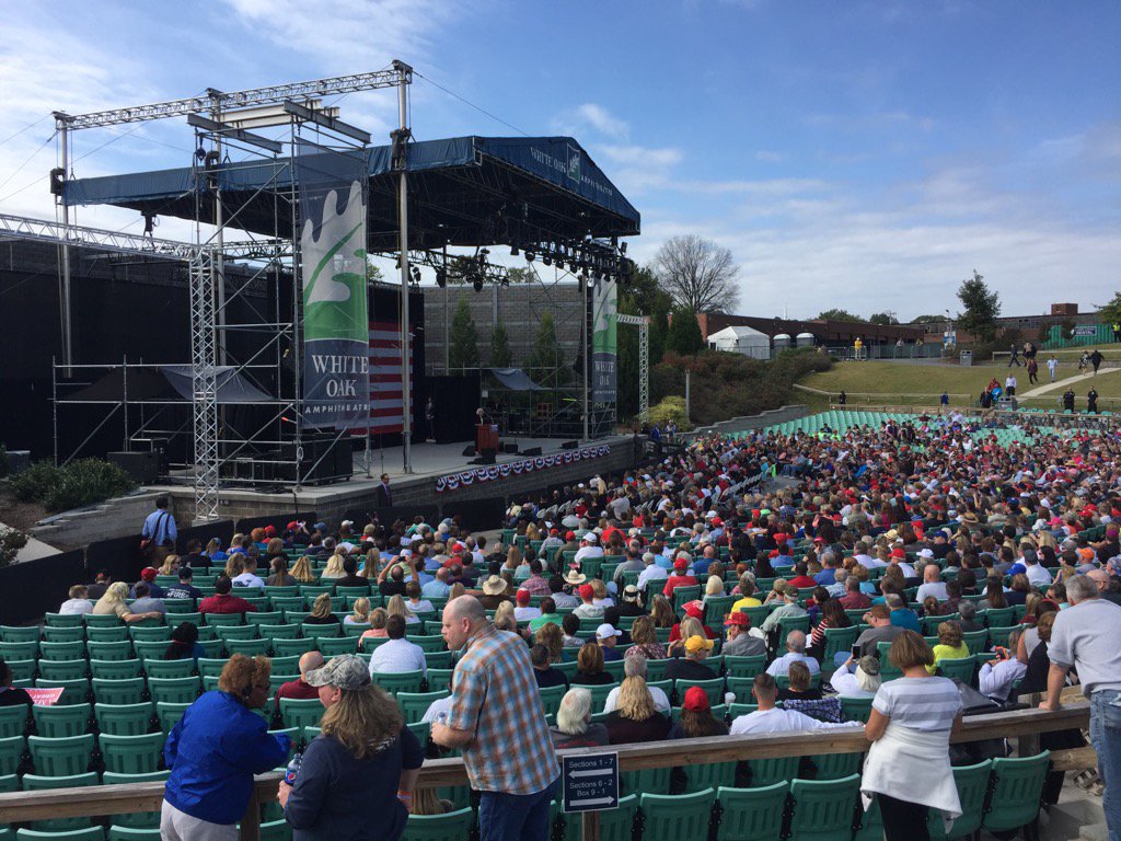 NCCapitol's tweet photo. NC Labor Comm Cherie Berry warming up crowd at Trump rally. #wral #ncpol Makes HRC joke. Crowd: "Lock her up!" https://t.co/x1mRkEIcii