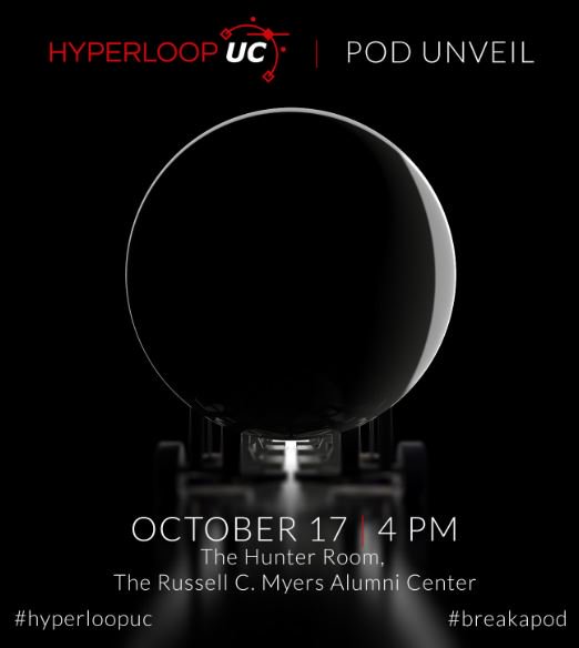 uofcincy's tweet image. Be one of the first ones to see the @HyperloopUC pod and learn about Hyperloop! #BreakAPod #HyperloopUC on.uc.edu/2dM6ROp