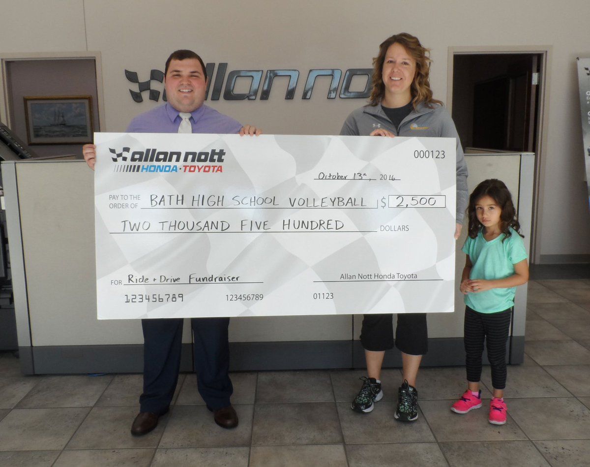 AllanNott's tweet photo. Congrats to Bath HS Volleyball for raising $2,500 at their Ride &amp; Drive Fundraiser! Thanks to everyone who made this donation possible! https://t.co/js7HL1UyQf