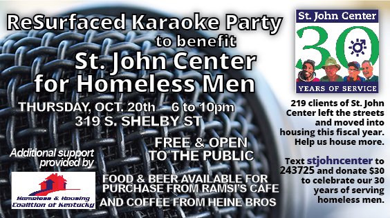 _Citystate's tweet photo. Thurs, Oct 20 at #Resurfaced Liberty Build - Karaoke Party in support of @stjohncenter for homeless men w/ @HHCKy + @ReSurfacedFC soccer https://t.co/rmmdlj6ull
