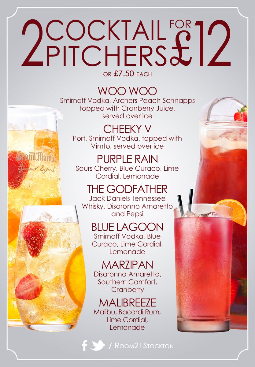 2 for just £12 !!! Kick back with some #LiveSports whilst you share our Fabulous #Cocktails - #Room21Stockton #SportsBar