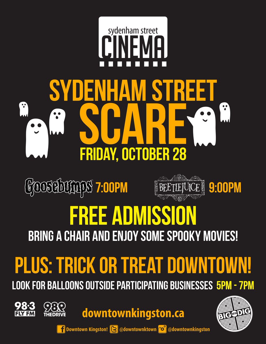 Join us for the Sydenham Street Scare on Oct 28! FREE trick or treating AND a double feature! #ygk #mydowntownktown