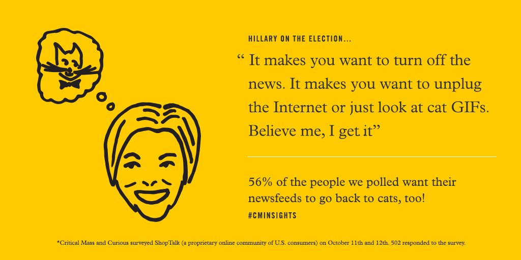 56% of people are #withher – wishing that life could get back to cat videos already. There's just no explaining the other 44%. #CMinsights