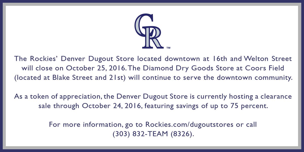 Rockies 16th Street Mall Dugout Store Closing - Closeout Clearance