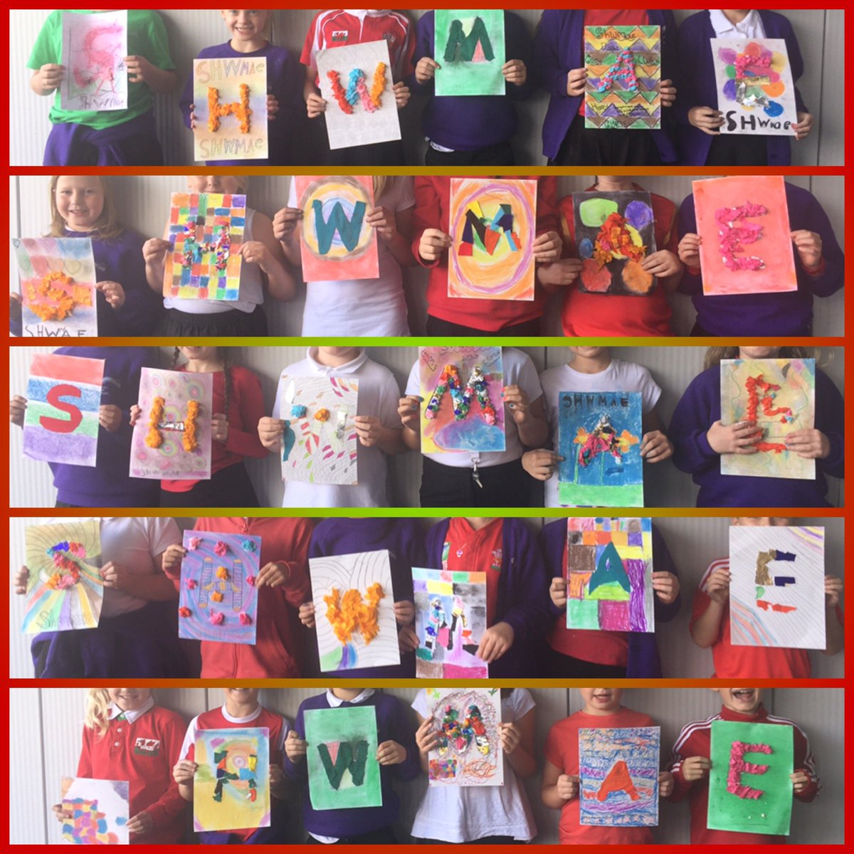 We had a great <a href="/ShwmaeSumae/">Shwmae Su'mae</a> day <a href="/BaeBaglan/">Ysgol Bae Baglan</a> #Shwmae #ShwmaeSumae #collage <a href="/ybbartdept/">The Art Department</a> #GetCreative 
 thanks <a href="/YBB_PE/">Mrs Francis</a>