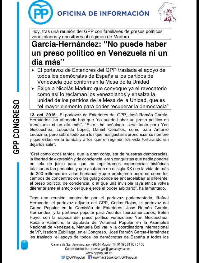 PRSC_RRII's tweet photo. Declaración del Diputado @JoseRa_Ghdez Secretario Internacional de nuestro hermano @PPopular sobre Venezuela https://t.co/GwmAIUwn3I