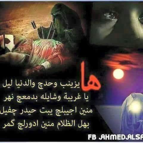 زينت تعاتب العباس ع بعد قتله واخذها سبيه

راح امشي خويه شلون ترظاهه اليه
زينب  جنت وياك  هسه  السبيه الله يساعد كلبج يامولاتي. في هذه الليلة