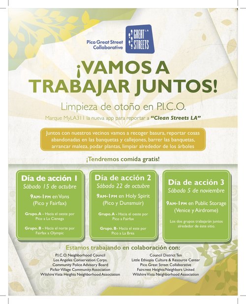 PICONC2's tweet photo. Spread the word and join us for the Pico Blvd Clean Up this Saturday 10/15. Meet at Vons 9am-1pm. Supplies and lunch provided. #piconc https://t.co/lShJJh5r8I