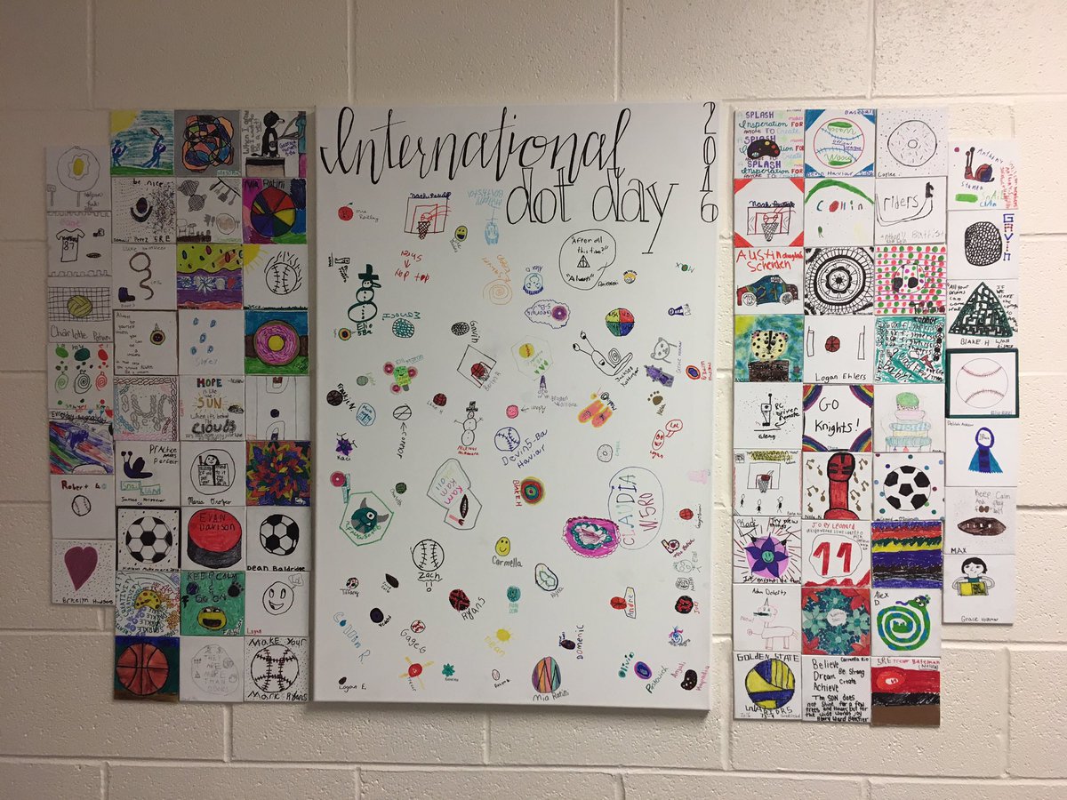 KReilley5's tweet photo. Our International Dot Day wall! The 5th graders did a great job "making their mark!" @mrsbabichkbk @TeamRo5th #kaneland302 #dotday2016 https://t.co/Z9VfDustAW