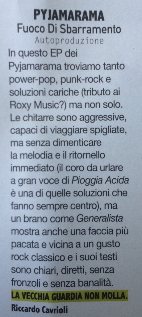 "Fuoco di sbarramento" è recensito su Rockerilla di ottobre!!