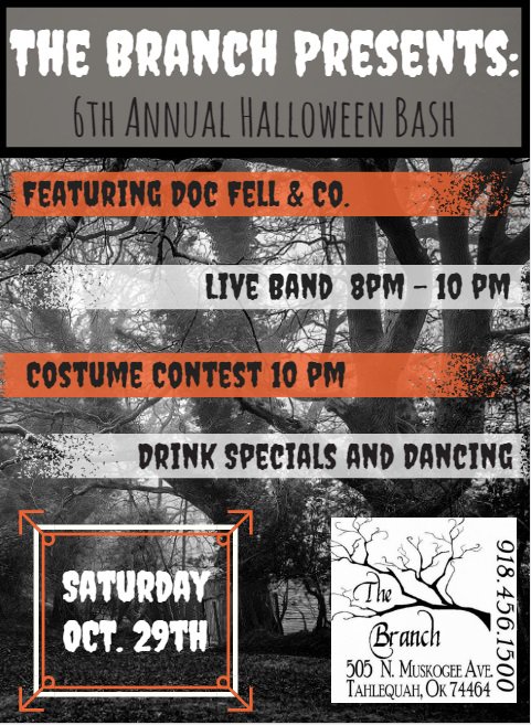 branchtahlequah's tweet image. Mark your calendars Tahlequah! We are gearing up for our annual Halloween Bash! Start your Halloween night here at The Branch
