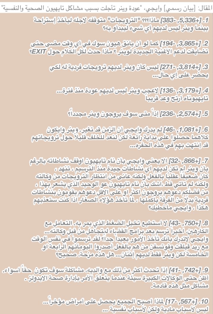 YGDots's tweet photo. [ مقال ] عودة وينر أجلت إلى أجل غير مسمى بسبب مشاكل نام تايهيون الصحية. https://t.co/jd17masb4q